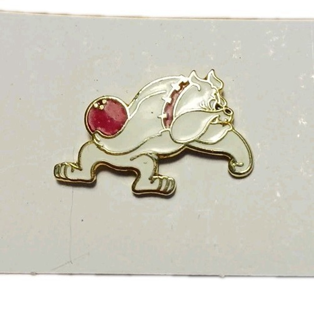 VTG Bowling BULLDOG Red Bowling Ball Lapel Pin Pinback Metal